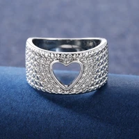 huitan hollow out heart design women jewelry wedding party finger rings dazzling crystal cubic zirconia female statement rings