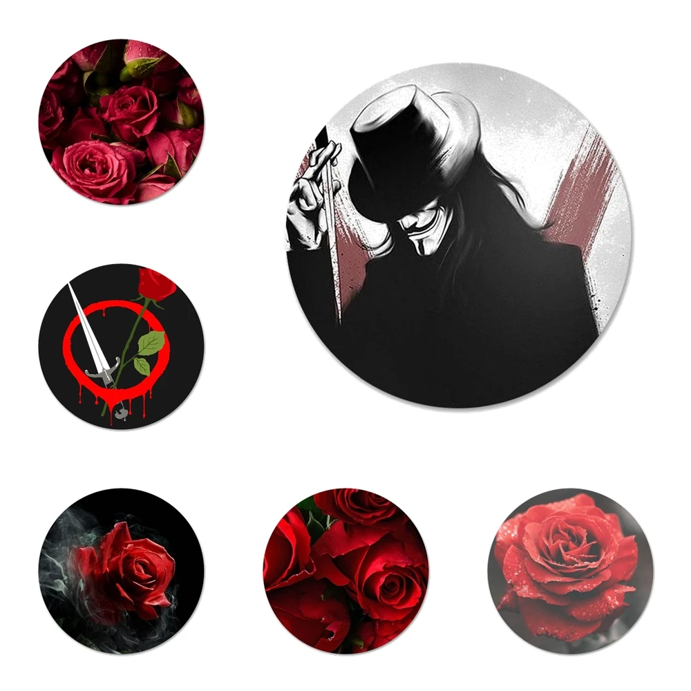 

Vendetta Red Roses Icons Pins Badge Decoration Brooches Metal Badges For Clothes Backpack Decoration