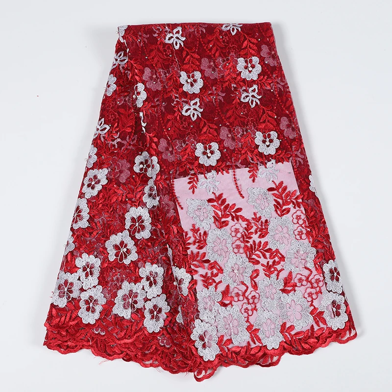 100% из полиэстра расшитый бисером африканские ткани с сетчатыми кружевами 2019 в