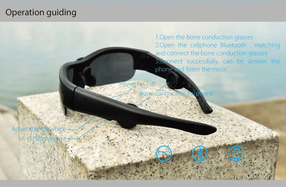 저렴한 골전도 블루투스 헤드셋 선글라스, 6B 음악 마이크 안경 헤드셋 3 가지 색상 렌즈 선물