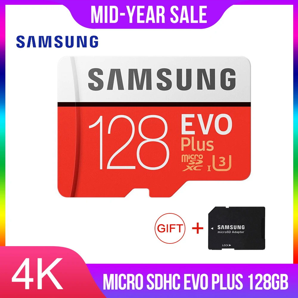 SAMSUNG карта памяти Micro SD карты 128 ГБ EVO Plus Class10 Водонепроницаемый TF Memoria Sim для