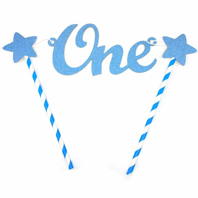 Baby 1st Happy Birthday Cake Topper Letter One Glitter Star Flag Toppers Straws Bunting Banner Party DIY Crafts Decor | Дом и сад