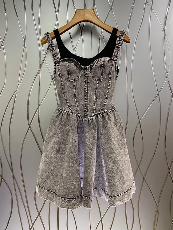 

Женское джинсовое платье-трапеция, джинсовое платье с широким вырезом, украшенное молнией сзади, 2021