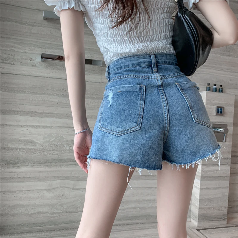 

2021 High Waist Hole Denim Shorts Women Plus Size A-line Shorts Jeans Casual Sexy Fashion Streetwear Summer Hot Bottoms 9767