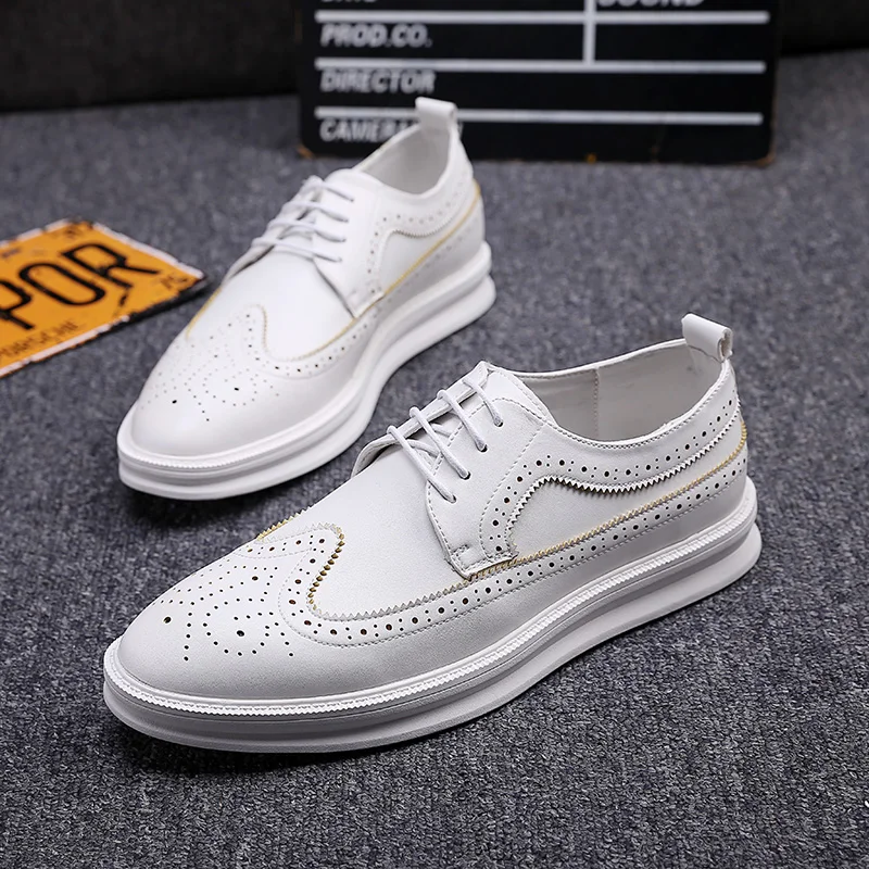 Мужские повседневные деловые ботинки в британском стиле черные белые