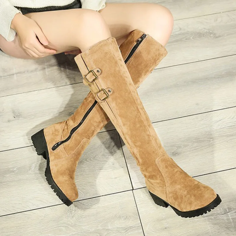 Обувь больших размеров женские сапоги до колена на низком каблуке с