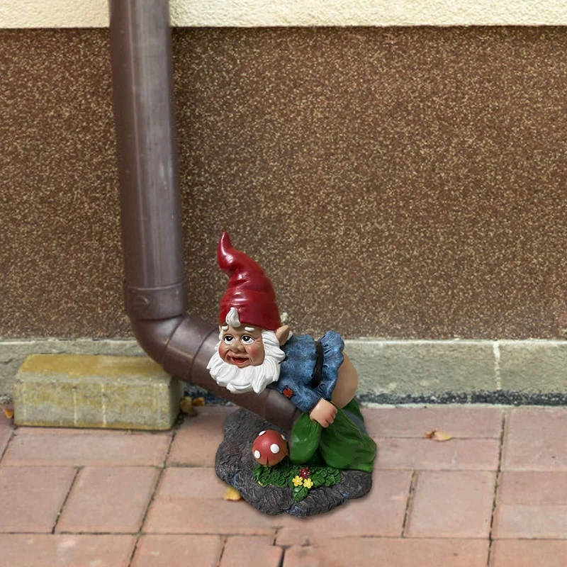 

Garden Funny Drain Pipe Decoration Garden Decoration Gnome Statue Resin Garden Figurines Ornaments for Downpipe Expander