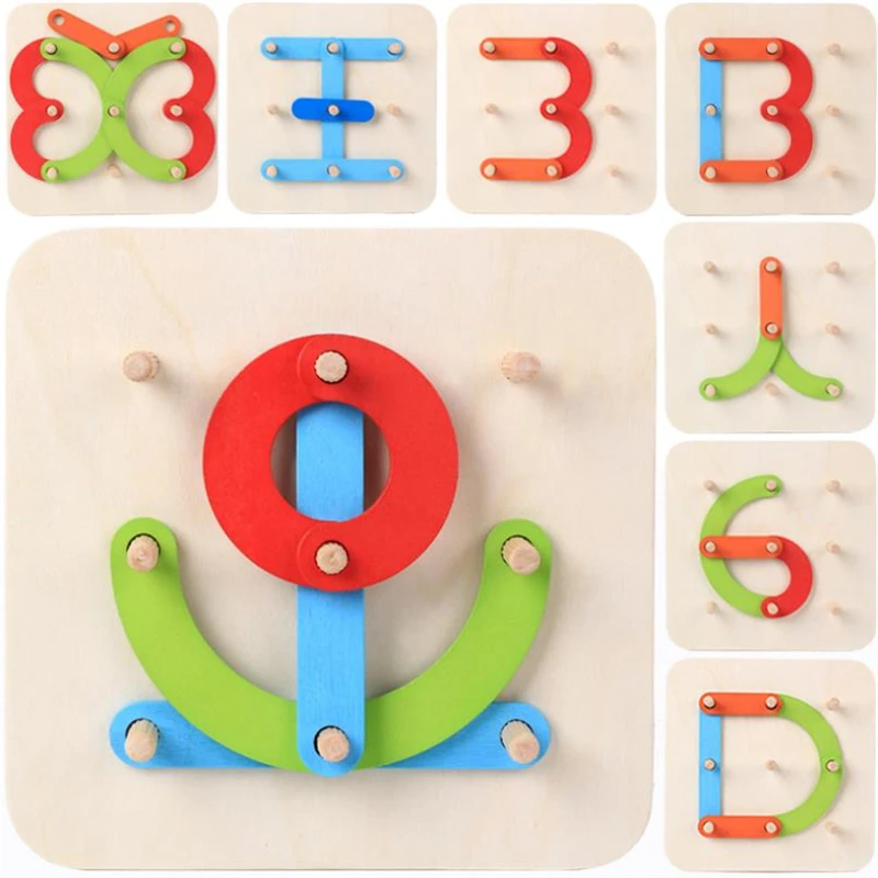 

Geometric Shape Column Set Digital/Letter/Animal Puzzle Toys Wooden Baby Imagination Educational Toys