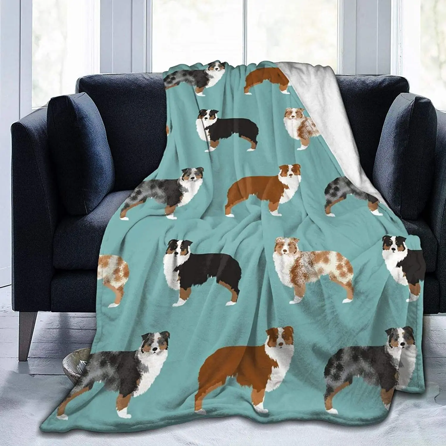 

Ultra-Soft Flannel Fleece Throw Blanket for Couch Plush Fall Blanket Australian Shepherd -Three Size 60" x50