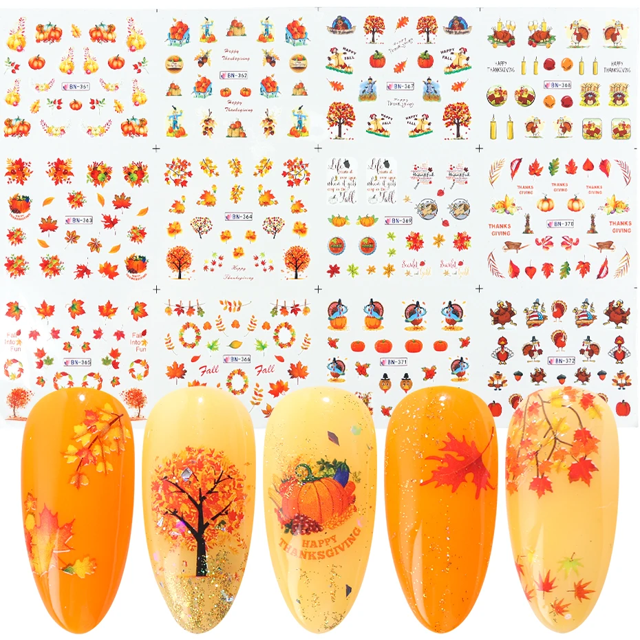 12x наклейки для дизайна ногтей кленовый Осенний лист водяные знаки слайдеры на