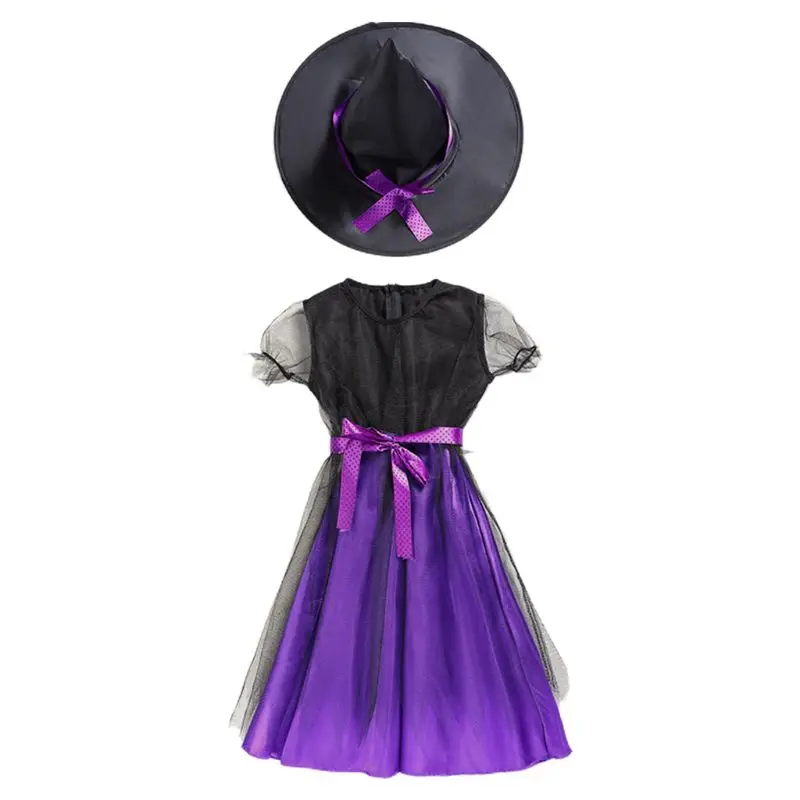 

Children Halloween Costume Witch Cosplay Bowknot Dress Hat Simulation Flower