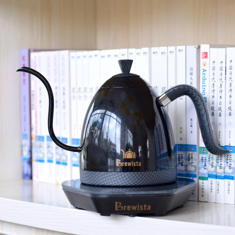 Brewista-cafetera artesanal de doble pared con cuello de cisne, tetera con control de temperatura variable, enchufe europeo, 600ml-0