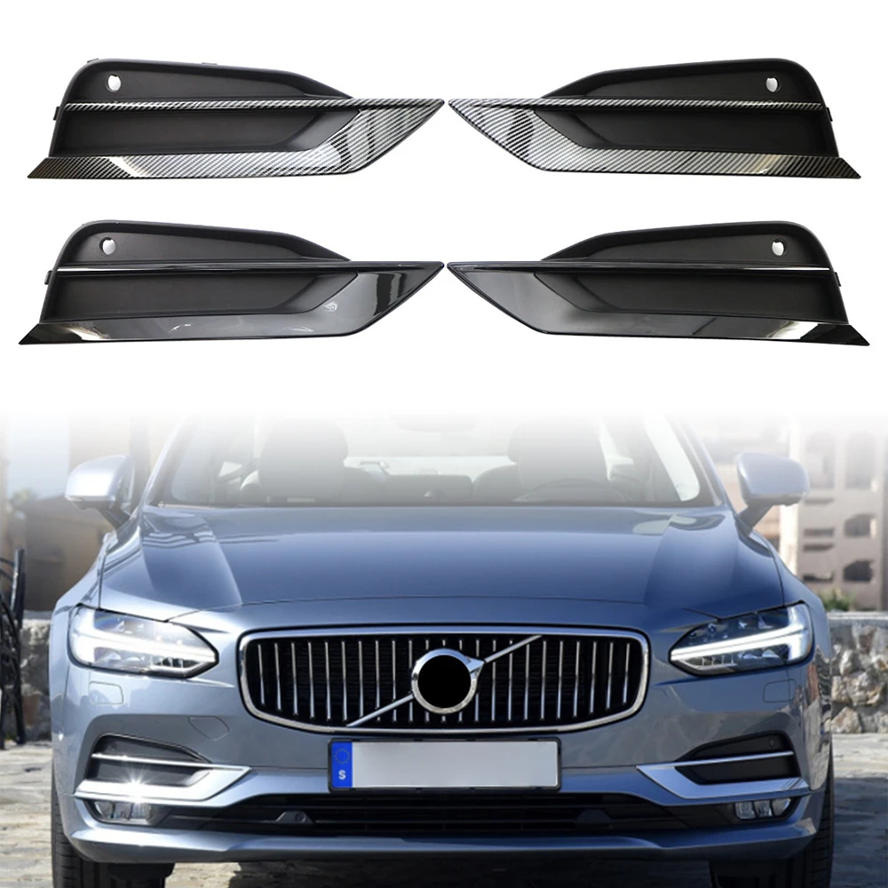 

2Pcs Car ABS Front Lower Bumper Fog Light Lamp Mesh Protective Grille For VOLVO S90 V90 2016 2017 2018 2019 Carbon Fiber/Black