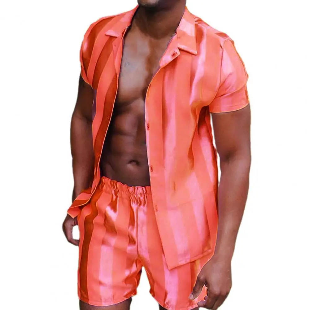 Костюм спортивный мужской блестящий рубашка с коротким рукавом модные короткие