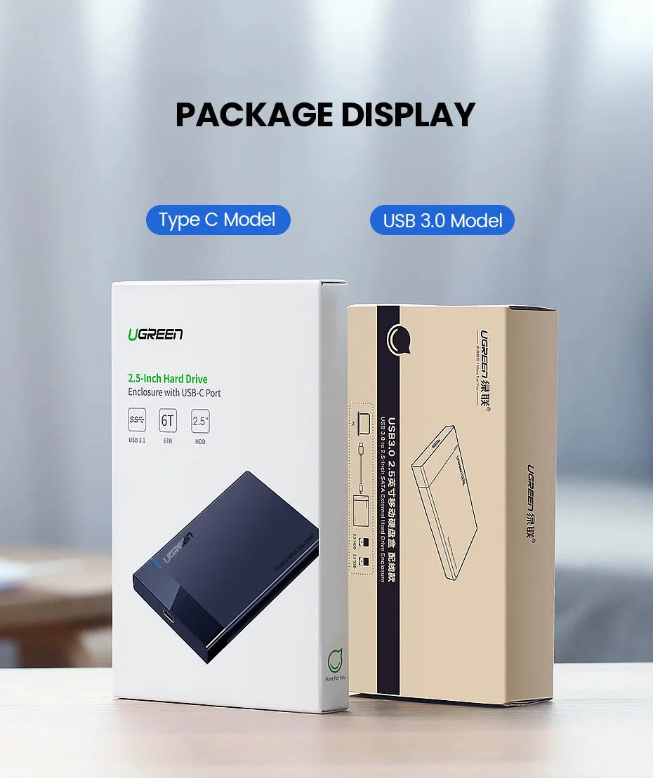 Ugreen HDD чехол 2,5 SATA для USB 3,0 адаптер жесткий диск Корпус для SSD диск HDD Box Тип C 3,1 чехол HD внешний HDD корпус