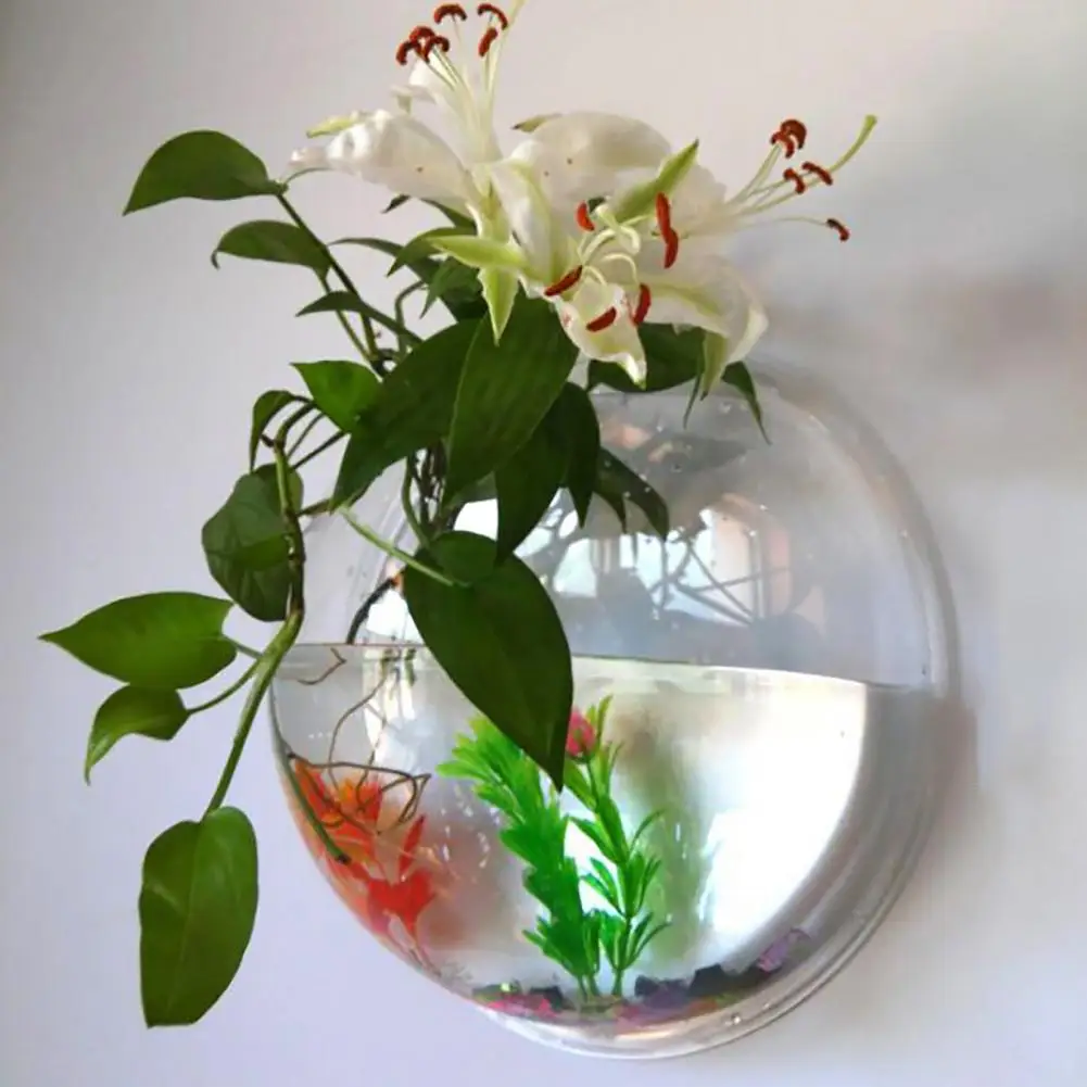 Multifunction Creative Fish Tank Transparent Wall Mounted Acrylic Flower Pot Decor Supplies | Дом и сад