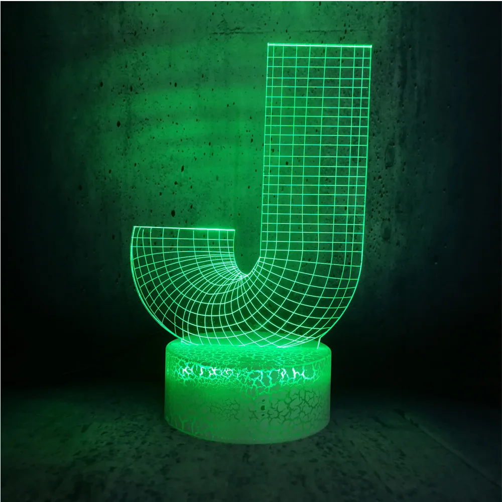 3D ночник Алфавит буквы J 7 цветов изменить стол Светодиодные лампы USB сенсорный пульт дистанционного управления лайтбокс Рождественский подарок для декора