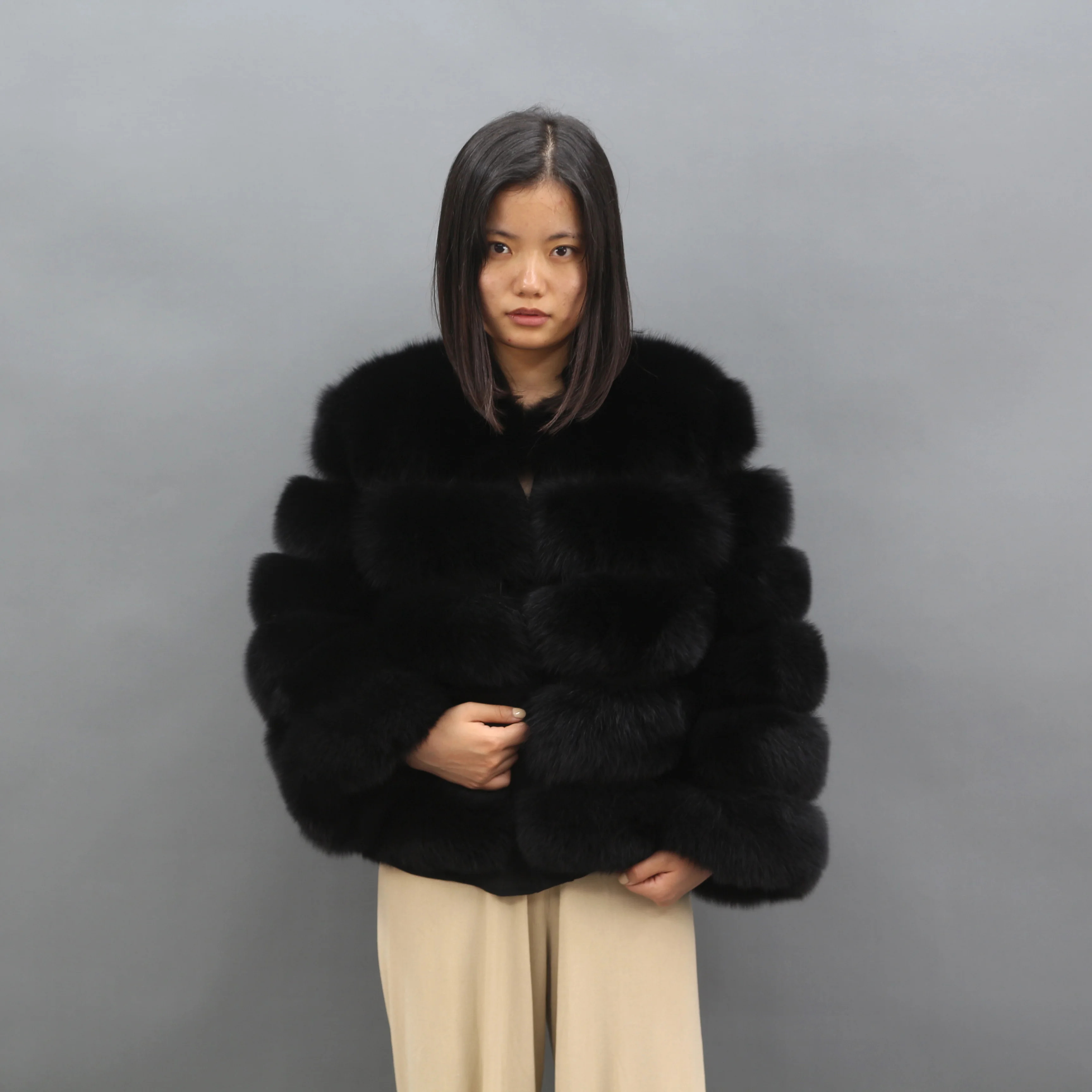 

Real Fox Fur Coat Classic Design 5 Rows High Quality Femal Geuine Fox Fur Jacket