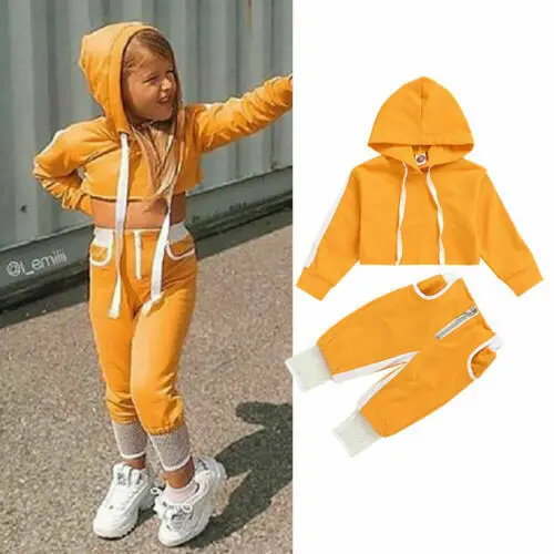 

Toddler Baby Girl Sport Clothes Hood Crop Tops Pants Tracksuit Outfit Set