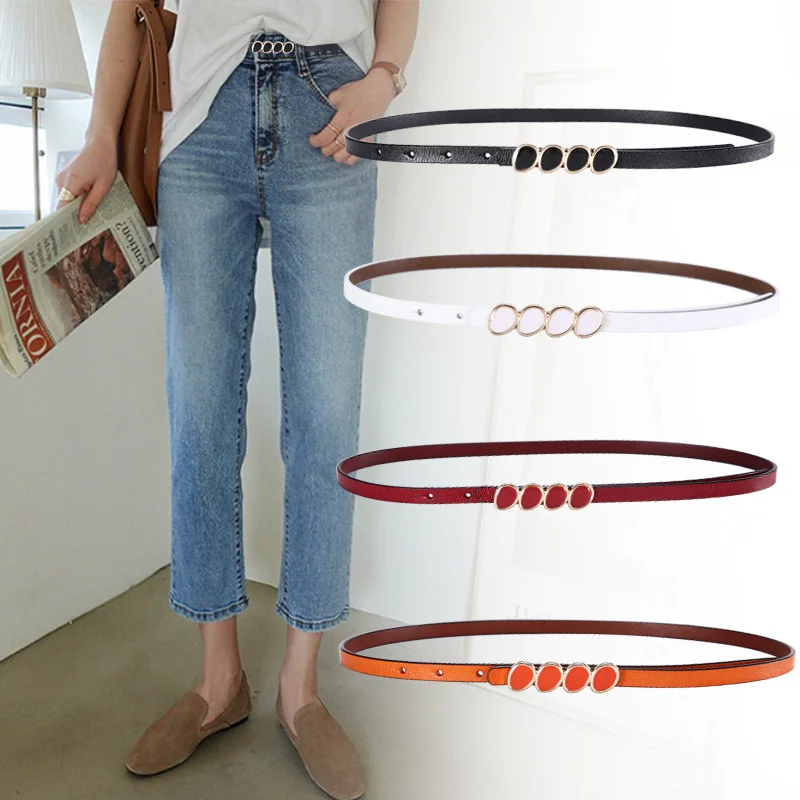 Elegant Skinny Thin Strap for Ladies Girls Cowhide Belts For Dress Jeans Pants Waistband with Gold Buckle 2019 New Women's Belt