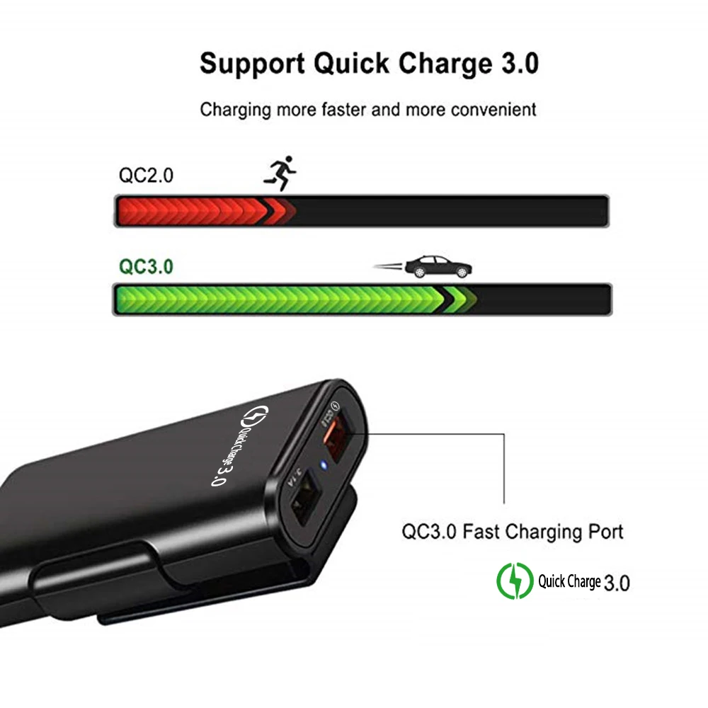 Автомобильное зарядное устройство QC3.0 с 4 портами + 2.4A 3.1A универсальный USB-адаптер