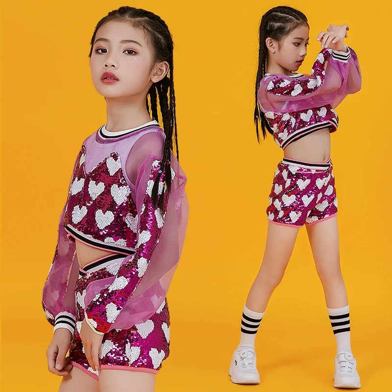 Джазовый танцевальный костюм для девочек детская одежда в стиле хип-хоп розовый