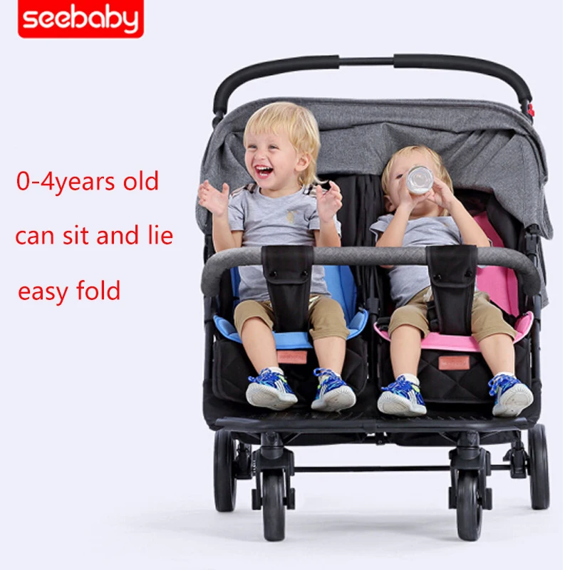 Seebaby Twin Baby Stroller Can Sit Reclining Folding Double Seat Stroller Light Infant Carriage Newborn Twins Carts 0-4years Old