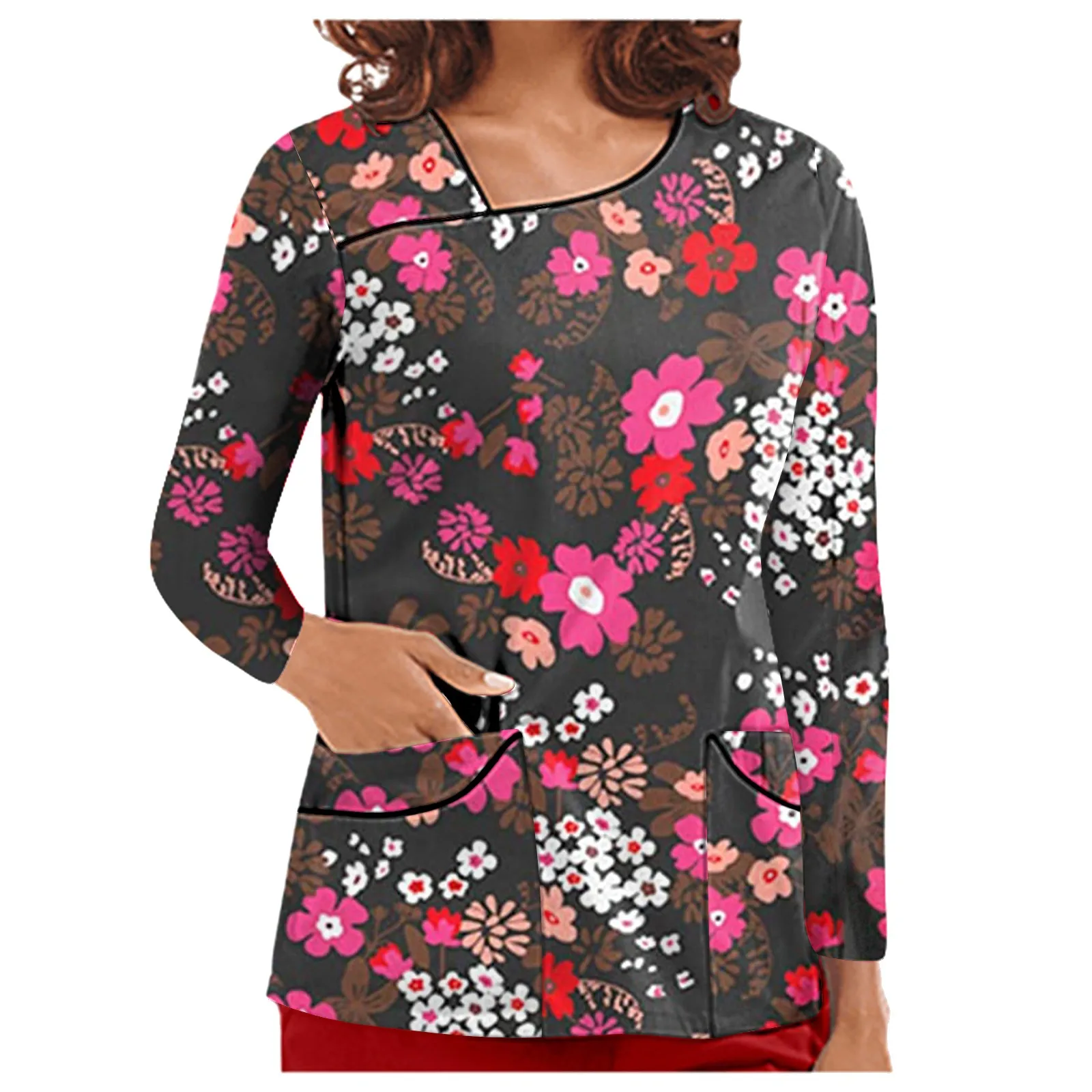 Модная униформа медсестры с V-образным вырезом и длинным рукавом осенне-зимняя