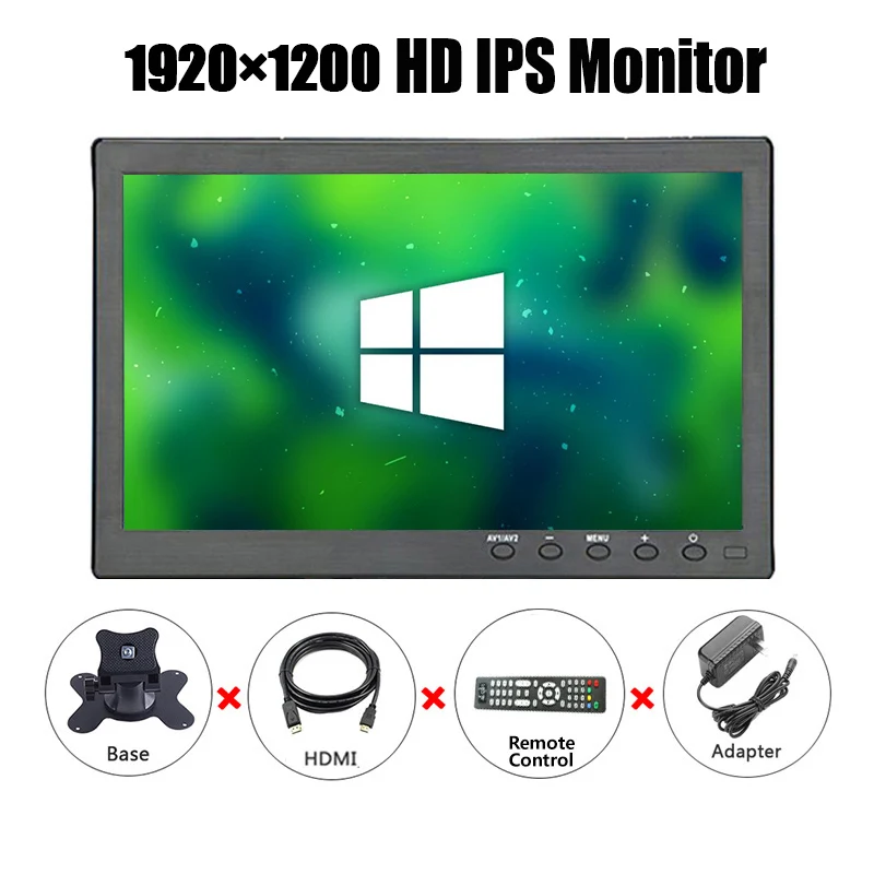 Монитор портативный 10,1 дюймов lcd HD сенсорный экран компьютер ПК экран 2 канала видео в безопасности монитор с динамиком HDMI VGA USB - Цвет: 1920x1200 IPS
