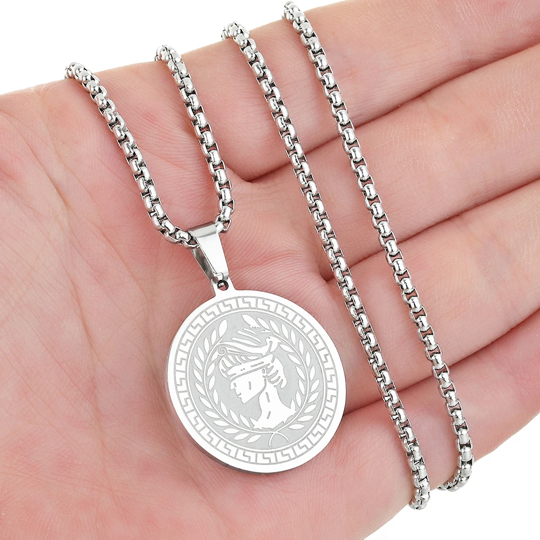 

Athena the Goddess of Wisdom Handicraft and War Pendant Necklace for Men Women Stainless Steel Greek mythology Charm Choker Gift