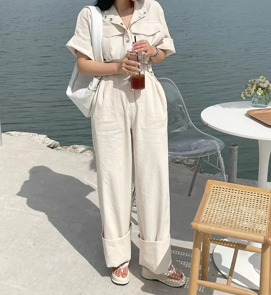 

VICONE new temperament trousers female design feeling restoring ancient ways tooling button jumpsuits