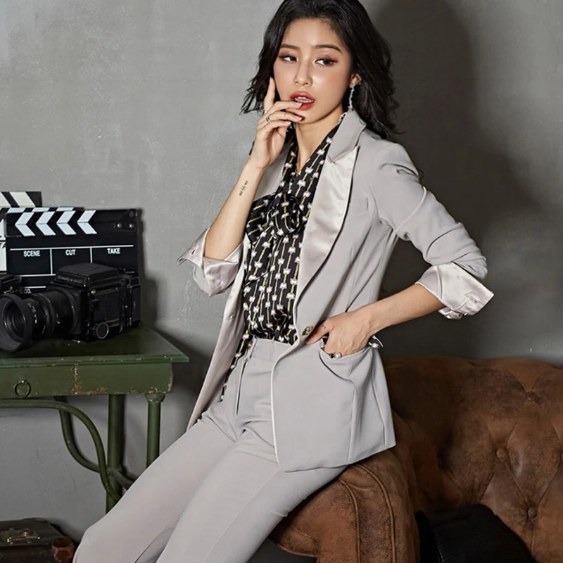 Женский блейзер на одной кнопке Модный облегающий с отложным воротником и брюки