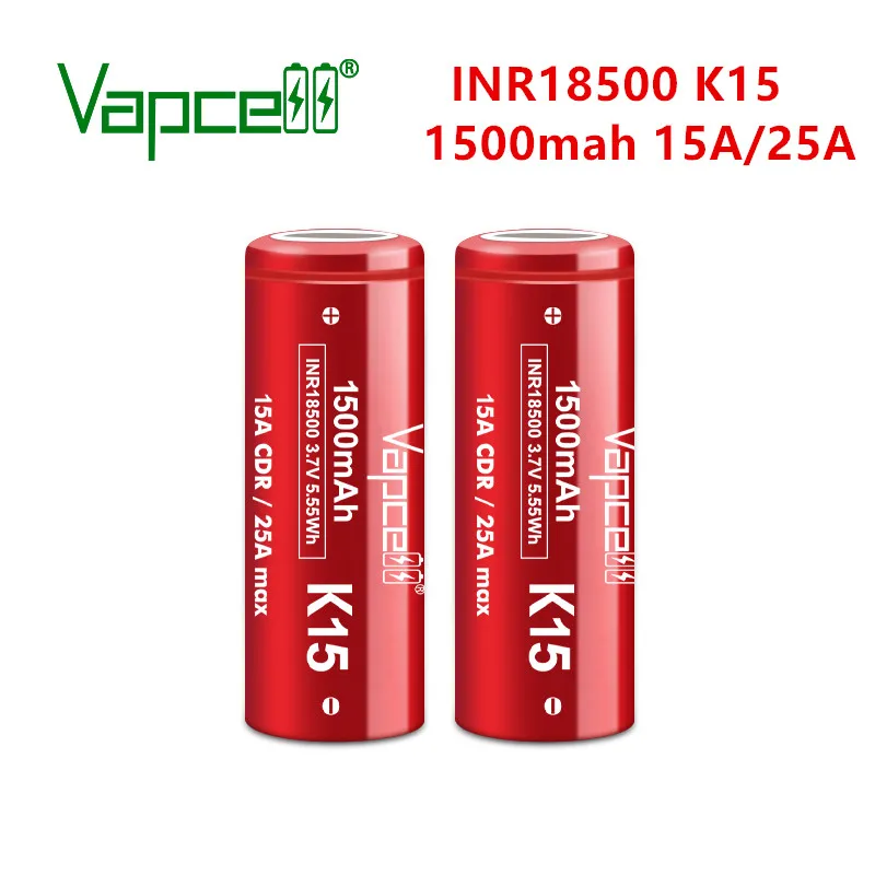 Оригинальный литий ионный аккумулятор Vapcell 18500 K15 1500 мАч 15 А/25 А 3 7 в перезаряжаемый