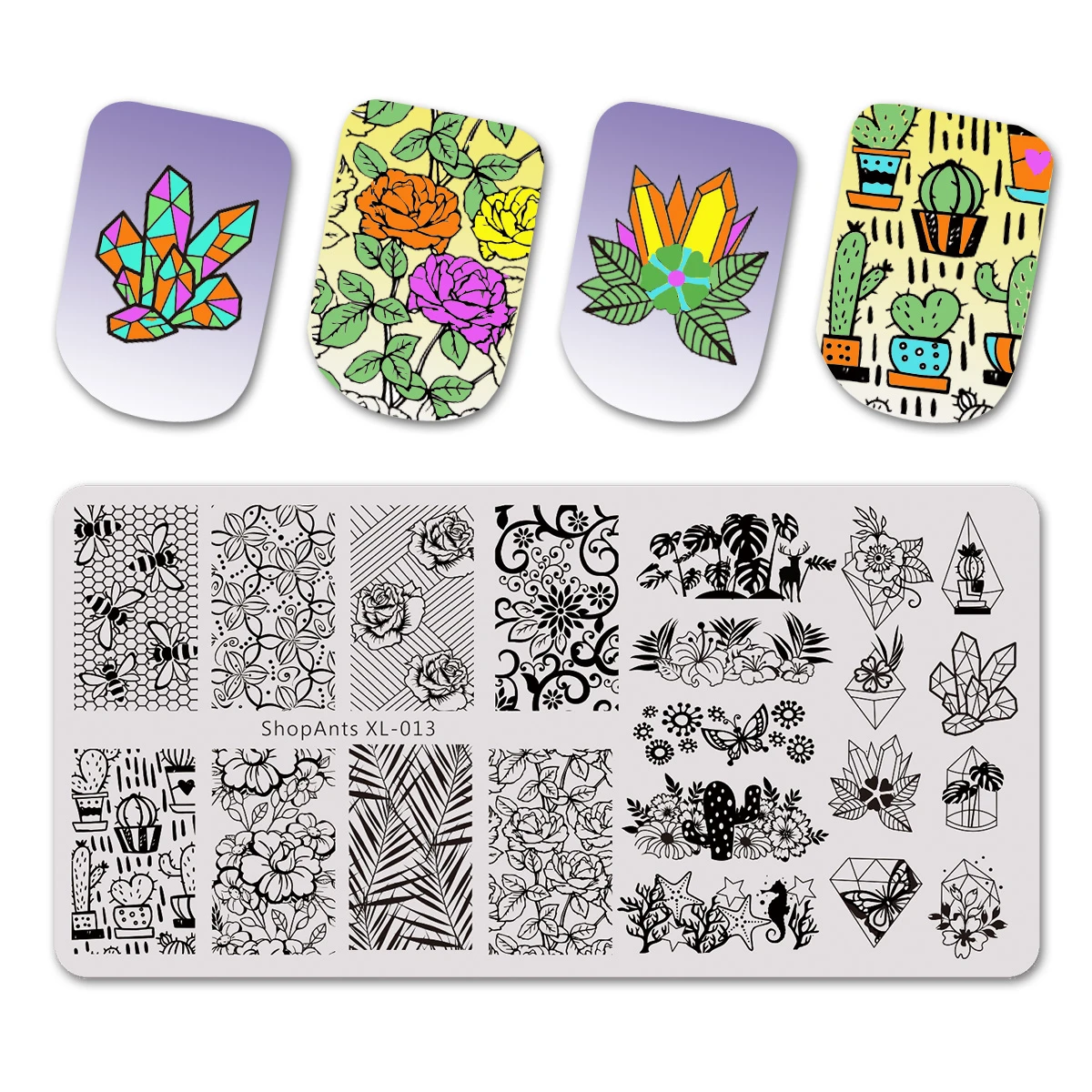 

ShopAnts прямоугольные пластины для стемпинга ногтей цветок алмазные листья кактус бабочка изображение трафарет для ногтей шаблоны для стемпи...