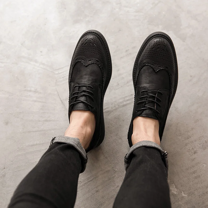 

Высококачественные мужские туфли не такие, как броки на весну, Ретро Винтажные старые кожаные мужские туфли с вырезами, модная мужская обув...