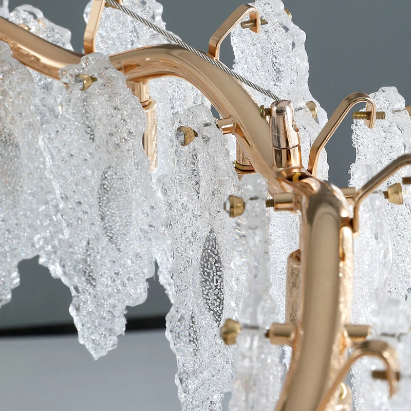 

Frosted glass leaf chandelier for living room bedroom round table dining hanging lamp new design home decor indoor lighting