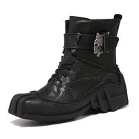 punk boots mens vintage unique look genuine leather ankle motorcycle military combat boots with skull