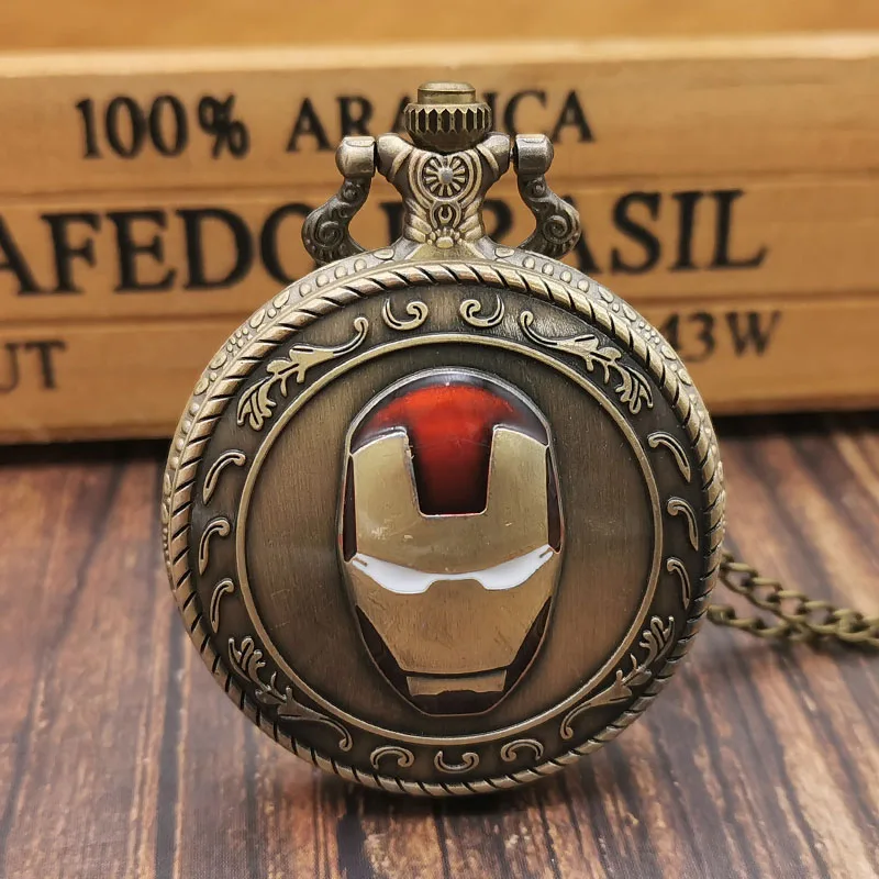 Hot Movie Iron Man Vintage Pocket Watch Quartz Analog Mask Superman Necklace Chain Jewelry Avengers Gifts for Men Collectibles | Наручные