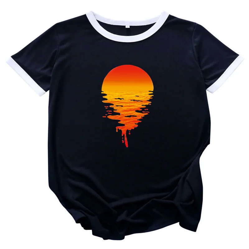 MK Assorted Color Casual Oversized Short Sleeve Women's T-Shirt Oversize Sunset Printed Tees Loose Tshirts Female Tops XXL | Женская
