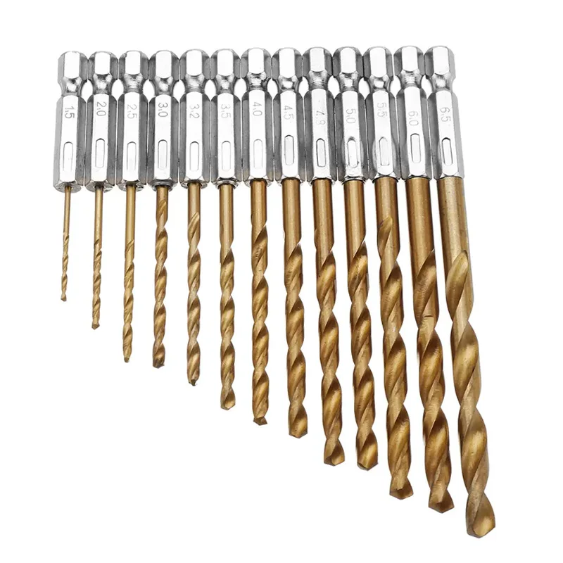 13 шт./лот быстрорежущей стали HSS набор сверл с титановым покрытием 1/4 шестигранный
