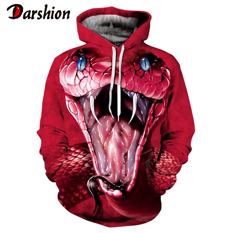 Осень зима мужские толстовки с 3D принтом змеи и свитшоты животным пуловеры