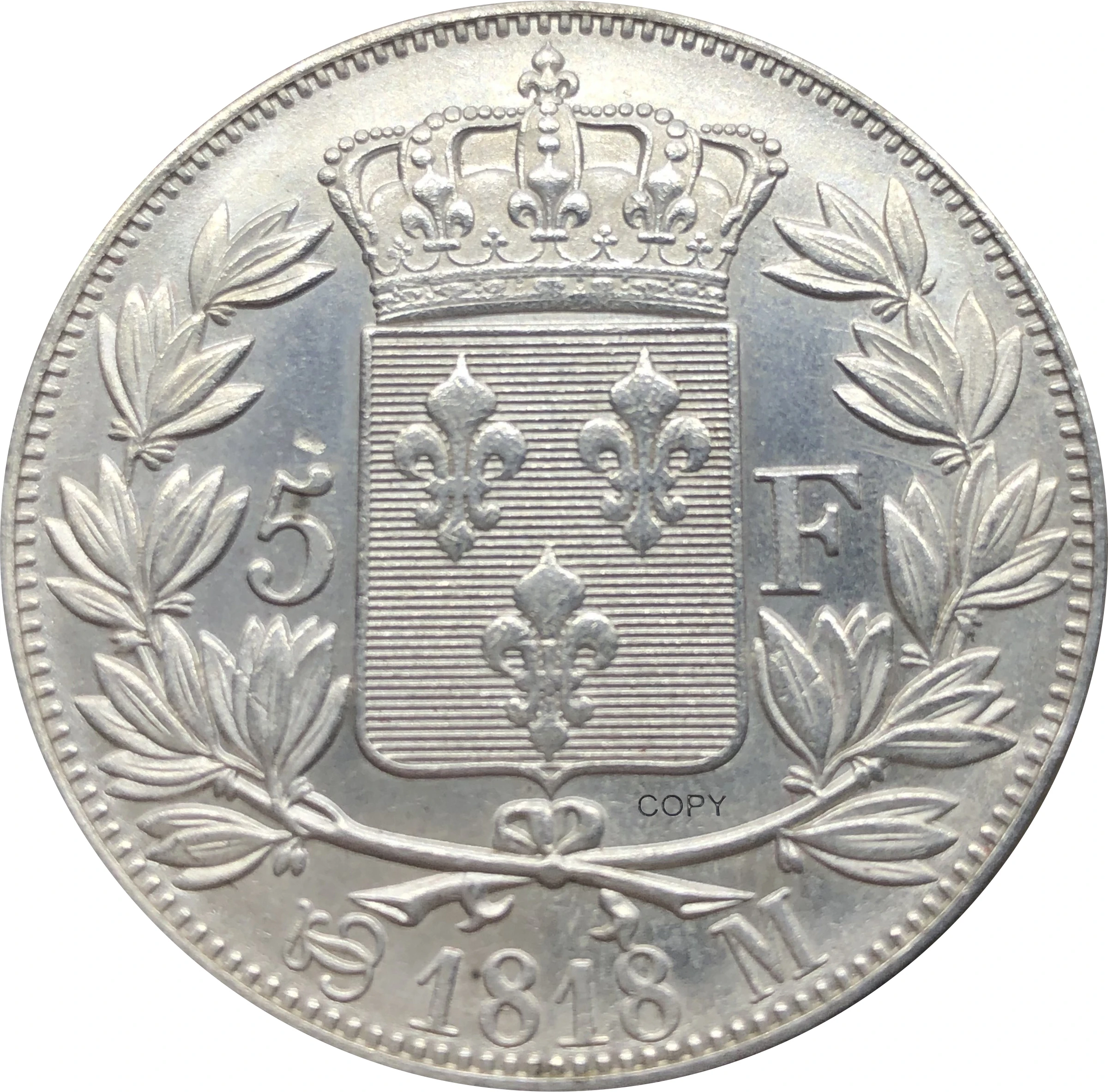 Франция 1818 М 5 Франков Луи XVIII, с лицом, обращенным влево, 90% серебра, копия монеты Короля Франции, Бог спаси Короля, реплика монеты.