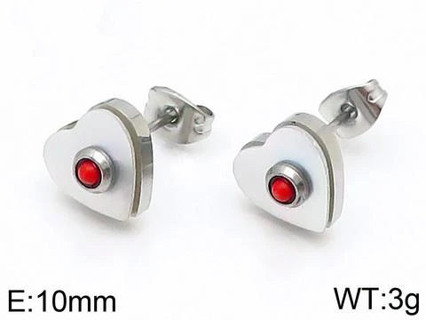 Женские серьги гвоздики из нержавеющей стали с белыми сердечками и красными