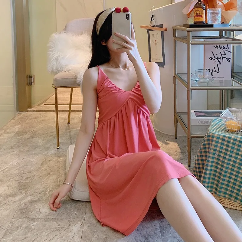 

2021 Summer Sexy Lingerie Spaghetti Strap Silk Satin Nightgown for Women Sleepwear Femme Nightdress Night Gown Home Dress Nighty
