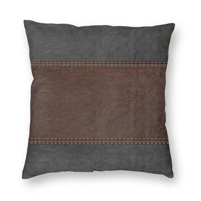 

Vintage Black And Brown Stitched Leather Cushion Cover Sofa Living Room Medieval Style Square Throw Pillow Cover 40x40