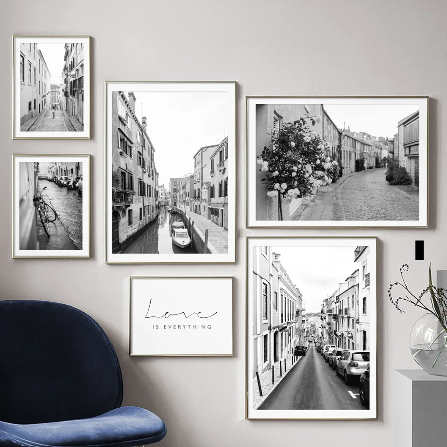 Дорожный цветок черно белый Настенный декор для гостиной Картина на холсте