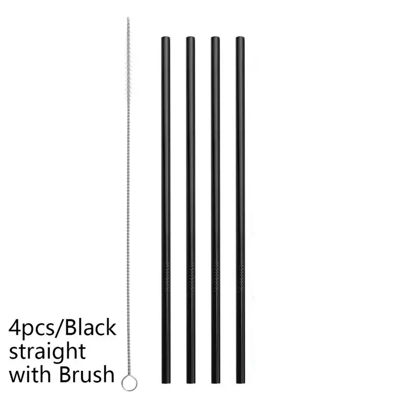 4 Black Straight 4/8 шт 7 цветов металлическая соломинка из нержавеющей стали для питья в многоразовых соломинках - Цвет: 4 Black Straight