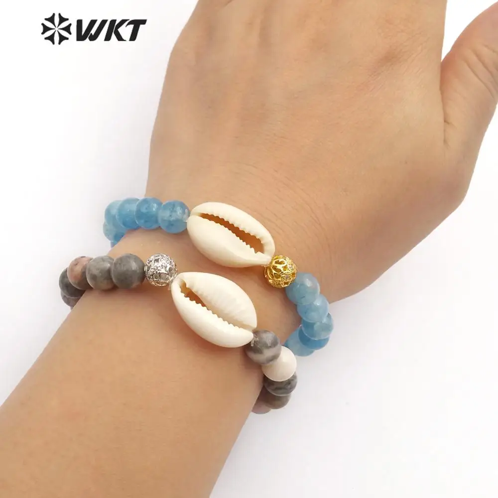 

WT-B485 8mm natural stone cowrie beads Bracelet gold silver plated small hollow spheres cowrie Bracelet fashion Bangle Jewelry