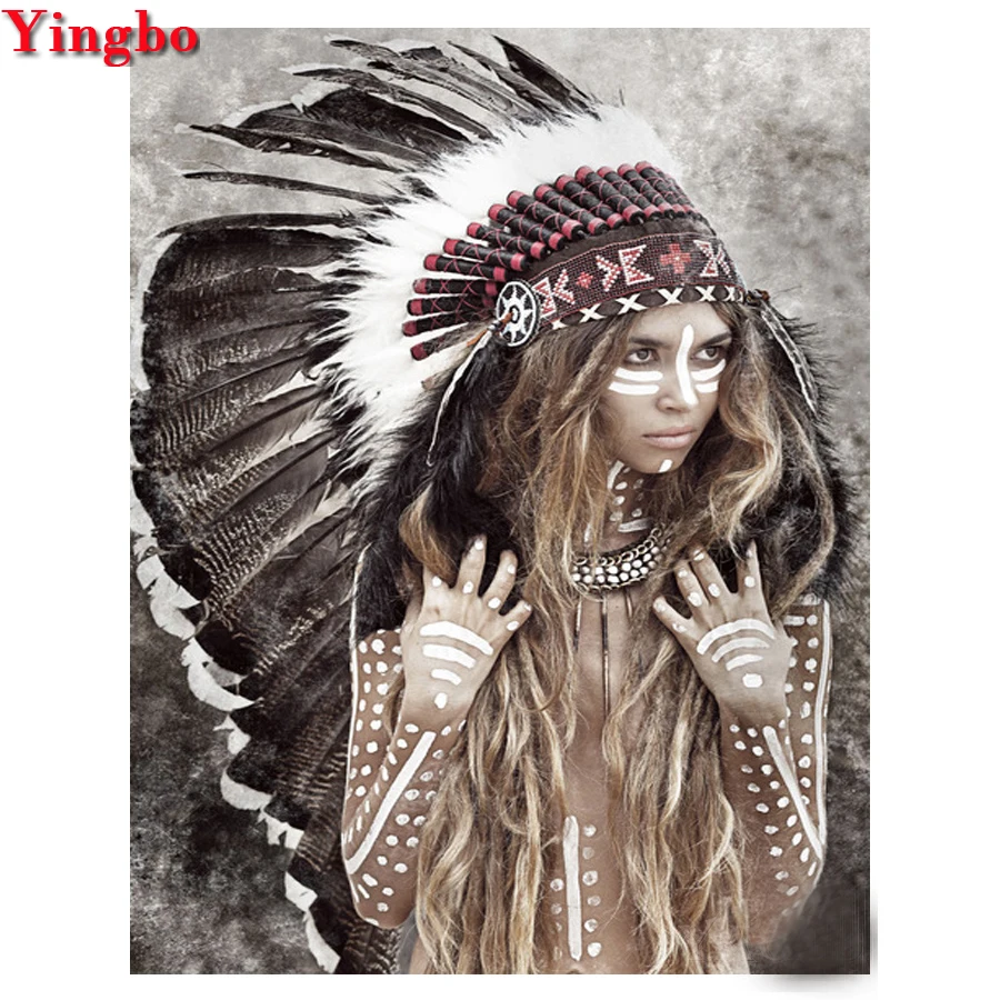 5D DIY квадратная Алмазная вышивка индийская женщина перо картина девушка