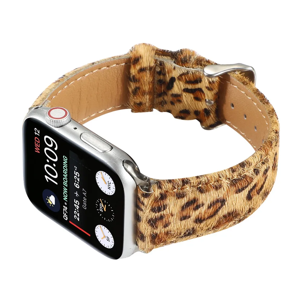 Ремешок из натуральной кожи для Apple Watch Band 6 SE 44 мм 40 42 38 узор зебры леопарда браслет